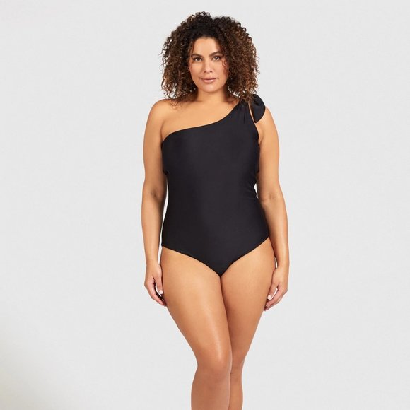 Saint Somebody Swim Now or Never One Shoulder Black Swimsuit Bathing Suit - Picture 7 of 11